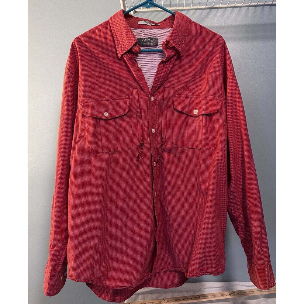 Orvis Shirt Men’s Large Red Trout Bum Vented Fishing Button Up Camping Adult